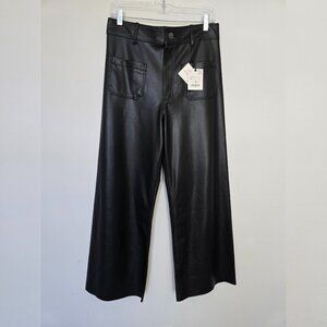 Zara Marine Wide Leg Faux Leather Pant Size 8 Black NWT